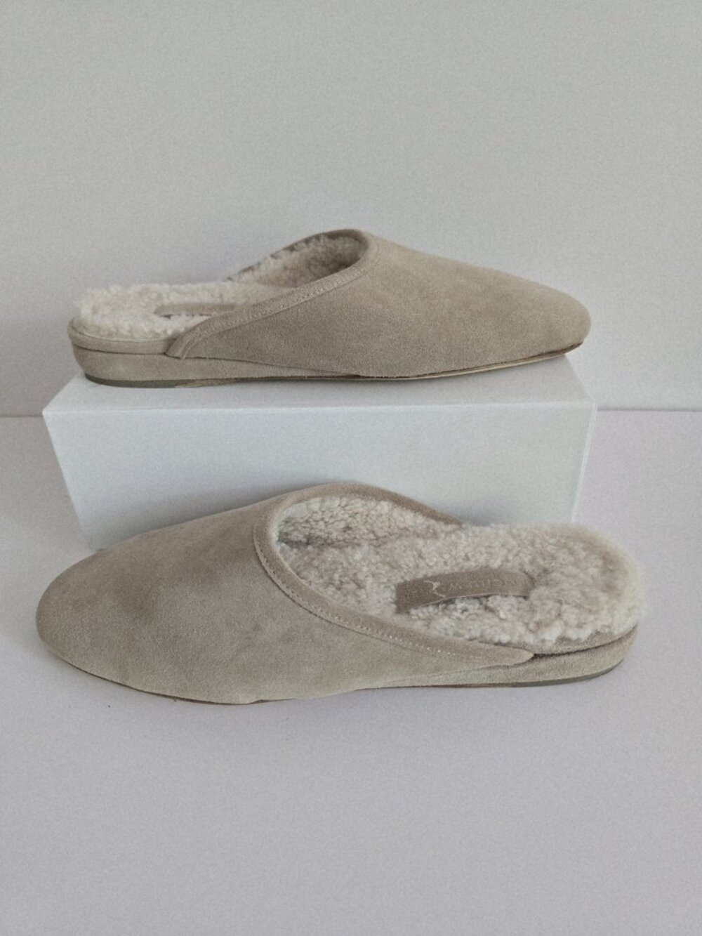 Brochu Walker Soho Mule Slip On Shoes 7 Shearling Wool Fur Suede Leather Womens
